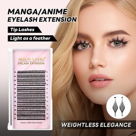 Arison Lashes Premade Fan Anime Lashes Fans False Eyelash Russian Extension Volume Fluff Natural Cat Eye Lashes(Star Spire-D-8-15Mix)