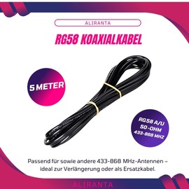 RG58 A/U Coaxial Cable 5 Metres - High Quality Antenna Cable Suitable for 433 - 868MHz Antenna Cable, 50 Ohm, Ideal for Gate Operators, Home Automation, Radio Receivers