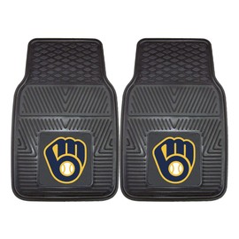 FANMATS 8842 Milwaukee Brewers 2-Piece Heavy Duty Vinyl Car Mat Set, Front Row Floor Mats, All Weather Protection, Universal Fit, Deep Resevoir Design