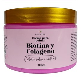 Crema para Peinar con Colágeno y Biotina, 300ml, Color Café, Romero, Hidratación Profunda, para Todo Tipo de Cabello y Caída, Natural Sin Parabenos