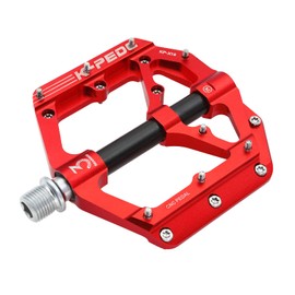K PEDC Pedal de bicicleta de aleación de aluminio de 9/16 MTB Pedales de bicicleta planos antideslizantes de plataforma ancha con 3 rodamientos para bicicletas de montaña, carretera, BMX (Rojo 3Rodamientos)