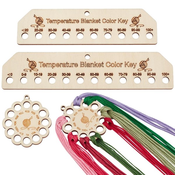 BENECREAT 4pcs 3 Sizes Wooden Embroidery Floss Organizer, 12-Holes with
