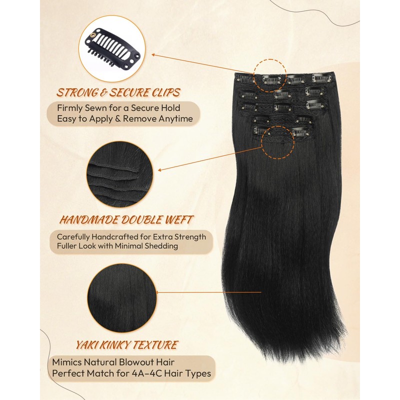 5PCS Yaki Straight Clip in Hair Extensions 14 Inch Natural