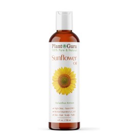 Plant Guru Sunflower Oil 4 fl oz – Cold‑Pressed, 100% Pure & Natural Carrier for Skin, Face, Body, Hair & Cooking. Great for DIY Creams, Lotions, Soaps & Lip Balms.