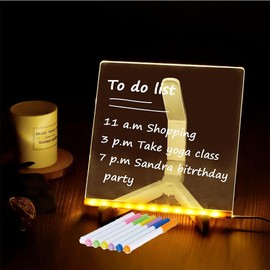 LED Note Board with Colors,Glowing Acrylic Message Marker Board, Illuminating Dry Erase Board with Sturdy Stand, Memo Letter Board with Interactive Light, White Board for Idea Generation (5.9*5.9in)