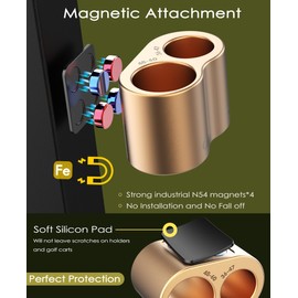 Vigoregal Golf Cart Cigar Holder Magnetic Dual-Slot, Heavy Duty Metal, One-Hand Operation for 36-60 Ring Gauge Cigar, Secure & Travel-Friendly Attach to Metal or Lies Flat, Golf Accessories with Pouch