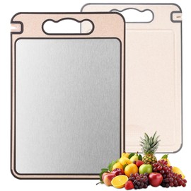 2-IN-1 Titanium Cutting Board for Kitchen Pure Titanium and Wheat Straw PP Scratch-Resistant 15.8x10.6 Inch, (Beige Titanium)