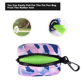 Petmolico Dog Poop Bag Holder Leash Attachment, Dog Waste Bag Dispenser Zippered Pouch, Fits Any Dog Leash, Includes Free Roll of Dog Bags, Poop Bag Dispenser - 2 Pack, Blue Pink Camouflage