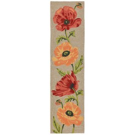 Liora Manne 2272/12 NEUT Ravella Floral Icelandic Poppies Indoor/Outdoor Runner Rug, 2' X 8', Beige, Red and Yellow