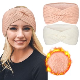 DRESHOW Women Warm Knitted Headband Winter Ear Warmer Crochet Head Wraps Thick Fleece Lining Hair Bands