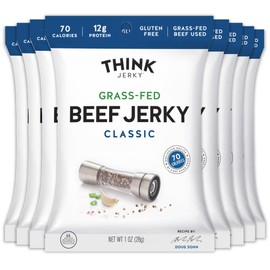 Think Jerky Classic Beef Jerky, Grass-Fed High Protein Beef, Gluten Free, No Antibiotics or Nitrates, Healthy Chef Crafted Recipe, Low Calorie and Low Fat - 1.0 oz Bags, 8 Pack
