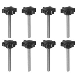 sourcing map 8pcs Star Knobs M8 x 70mm 304 Stainless Steel Threaded Stud 38mm Plastic 6-Star Head Hand Tightening Thumb Screw Clamping Jig Knob Handle, Black
