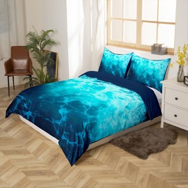 Feelyou Ocean Wave Bedding Set Ocean Sea Themed Comforter Cover for Kids Boys Girls Teens Hawaiian Beach Underwater Duvet Cover Breathable Bedspread Cover Blue Room Decor Quilt Cover Twin Size