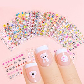 30 Sheets Easter Nail Art Stickers Cute Rabbit 3D Self-Adhesive Nail Decals Spring Cute Bunny Flower with Bling Designs Acrylic Nail Decoration for Kids Women Girls DIY Manicure Supplies