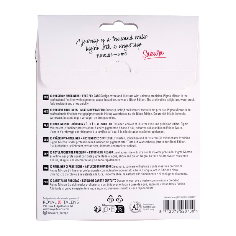Sakura Pigma Micron Fineliners Set of 10 + Case, Waterproof
