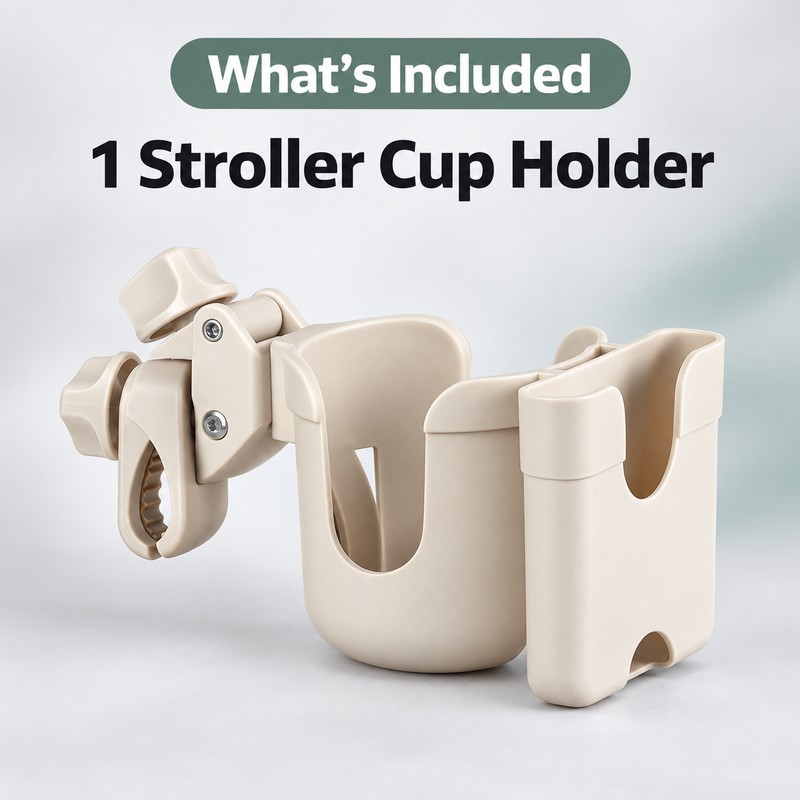 360° Rotating Baby Stroller Cup Holder with Phone Slot, Clamp