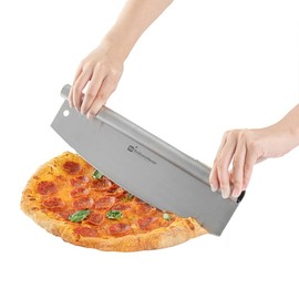 Restaurantware Met Lux 13.8 x 3.5 Inch Rocker Pizza Knife 1 Durable Pizza Rocker Blade - Dishwashable Rounded Handle Stainless steel Rocking Pizza Cutter Included Cover Hole For Hanging