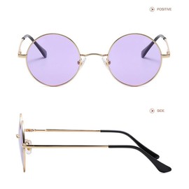 WDZAYXC Retro Classic Round Polarized Sunglasses with Metal Frame for Men and Women, Gold/Purple