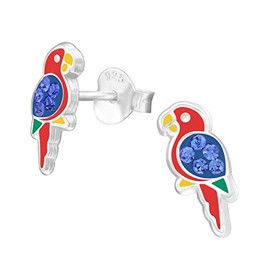 Parrot Tropical Macaw with Crystal Stones Earrings - 925 Sterling Silver