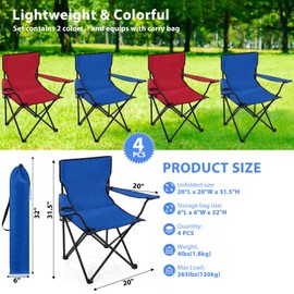 Anglechic 4 Pcs Folding Camping Chairs with Cupholder and Carry Bag Portable Lightweight Lawn Chairs with Mesh Side Pocket for Fishing Hiking Picnic Party Beach Outdoor Sports Activity (Elegant)