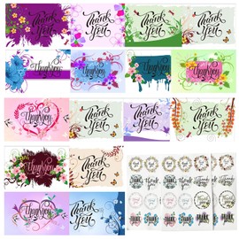 Eilyliafe 32 Thank You Cards with Envelopes Matching Stickers and Storage Box, 4 x 6 Inch Blank Thank You Greeting Cards Thank You Note for Graduation, Baby Shower, Wedding, small Business, Holiday,