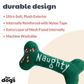 Huxley & Kent for Dogs | Naughty Nice Bone (Small) | Holiday Christmas Power Plush Dog Toy with Squeaker | Funny Dog Gift | Fun, Durable, and Safe | H&K Squeaky Dog Toys