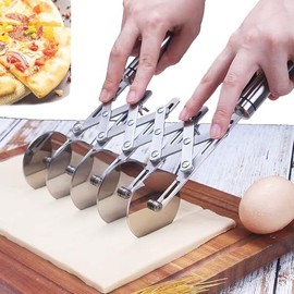 5-Wheel Pastry Knife, Spaghetti And Noodle Slicer, Stainless Steel Pizza slicer, multiple pasta roller cutter tools, baking roller adjustable pizza knife slicer, splitter (with handle)