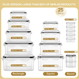 HOMETALL HOMETALL 50-Piece Food Storage Containers with Lids (25 Containers & 25 Lids), Airtight Reusable Meal Prep Containers for Lunch, Plastic Kitchen Storage Containers with Labels & Marker Pen