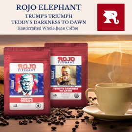 Rojo Elephant Handcrafted Whole Bean Coffee, 100% Arabica Beans, 11 0z Bags Pack of 2, Trump's Triumph, Teddy’s Darkness to Dawn, Patriot’s Duo