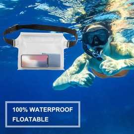 HEETA 2-Pack Waterproof Pouch with Waist Strap, Transparent Screen Touchable Dry Bag with Adjustable Belt for Phone Valuables for Swimming Snorkeling Boating Fishing Kayaking (White & Black)
