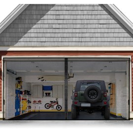 Garage Door Screen for 2 Car 16x8FT, Magnetic Screen Garage with Retractable Fiberglass Mesh & Heavy Duty Weighted Bottom, Easy Assembly,Hands Free Screen Door w/ 44 Magnets for Garage/Entry Doors