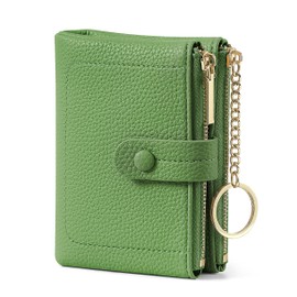 sonluk Women's Purse Small, Soft Leather Double Zip Small Purse for Women with Key Ring, A2 green., Modern