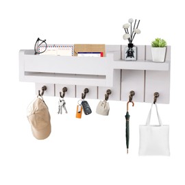 wocpvm Wall Mounted Key Hooks, 6 Crochets, Porte-Clés + Étagère Key and Letter Holder for Wall Mounting, Letter Holder, Key and Mail Holder, Pour Hall d'Entrée, Chambre, Bureau (White)