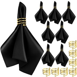 MCEAST Juego de 8 servilletas de tela de satén y anillos para servilletas, servilletas de mesa de tela suave y servilletero para boda, cena de cumpleaños, reuniones familiares, decoración de mesa