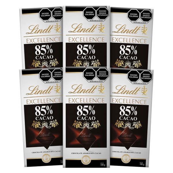 Lindt, Excellence, Barra de chocolate amargo 85% cacao 100g, Pack 6 barras de 100g c/u