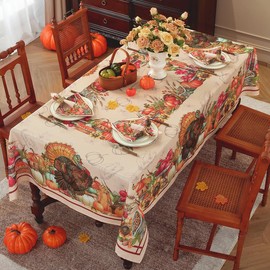 Larponder - Mantel de otoño de 60 x 102 pulgadas, rectangular, estampado de calabaza de pavo, impermeable, resistente a las arrugas, para otoño, Acción de Gracias, cosecha, decoración de cocina