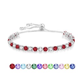 Mieoyue S925 Silver Bracelet for Women Adjustable Slider Crystal Tennis Bracelet Birthstone Jewellery Birthday Gifts (January)
