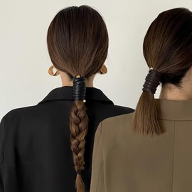 Boxkat 3 Pcs Leather Spiral Lock Bendable Wire Hair Ties Wrap Ponytail Braid Holders Stand Hair Band French Styling Hair Hairbands Rope Ponytail Decor Accessory for Women Girls