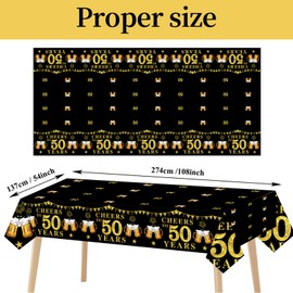 Turypaty 3 Pack Black Gold 50th Birthday Tablecloth Decoration for Men Women, Cheers to 50 Years Table Cover Party Supplies, Fifty Years Old Birthday Anniversary Disposable Table Cloth Decoration