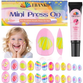 EBANKU 24 Pcs Press on Nail kids, Starfish Fake Nails Colorful Press on Nail Short Artificial False Nail Kits for Kids Girls with Nail Glue