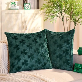 Moukeren St. Patrick's Day Pillow Covers 18 x18 Set of 2 Green Shamrock Throw Pillow Cases Soft Plush Faux Fur Embroidery Couch Cushion Case for Chair Sofa Couch Bedroom Living Room Home Decoration