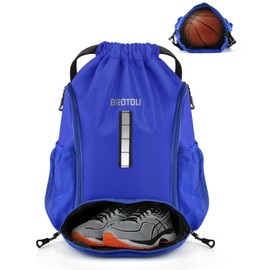 BROTOU Gym Bag Sports Bag Football Bag Backpack Drawstring Sports Bag with Shoe Compartment Drawstring Gym Bag Waterproof Sports Bag for Men Women Children Youth, royal