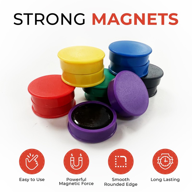 Pack of 12 Black Round Flat Magnets - 24mm Whiteboard