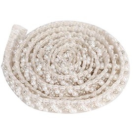 Cinta de Perlas de 1 Yarda, 0.4 Pulgadas Cinta de Imitación de Perlas Blancas, Apliques de Perlas Decorativa para Boda, Vestido de Novia, Ropa de Fiesta, Accesorios de Decoración de Costura DIY (A)