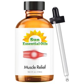Sun Essential Oils Sun Essential Oils Deep Muscle Relief Blend Oil (Huge 4 Ounce Bottle) Bulk - Sore Muscle Massage Oil - Muscle Ease Essential Oil Blend - Aromatherapy Oils