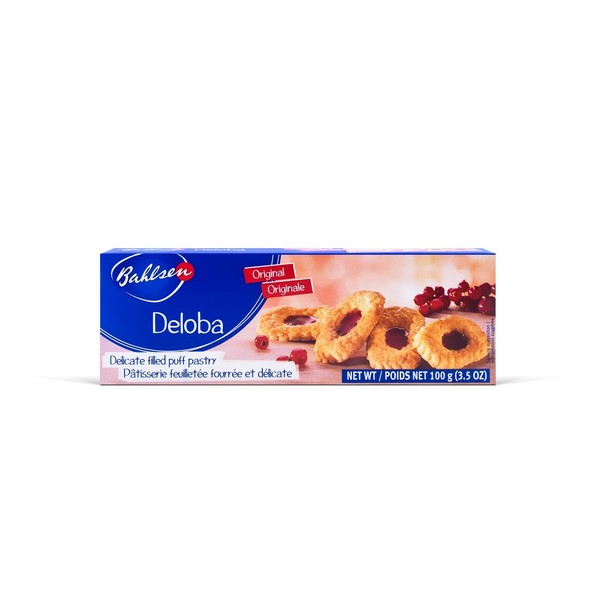 Bahlsen Deloba Red Currant Cookies (1 box) - Sweet & delicate, buttery puff pastries with light crispy layers and red currant filling - 3.5 oz box
