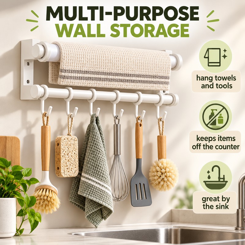 30cm Wall Mounted Kitchen Organizer Rack, Stainless Steel Utensil Holder
