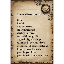 Seeyoo Retro Tin Sign - The real luxuries in life - Vintage Metal Wall Art for Home, Bar, Cafe, or Office Decor - Thoughtful Gift for Family, Friends or Coworkers