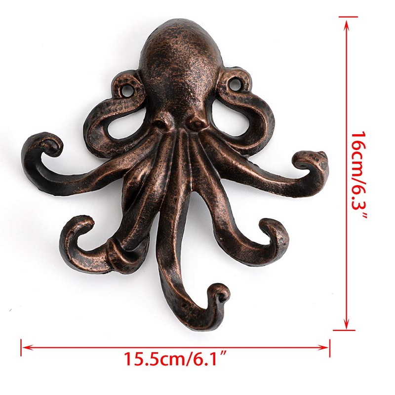 BSTKEY Cast Iron Octopus 5 Tentacles Decorative Wall Hook -