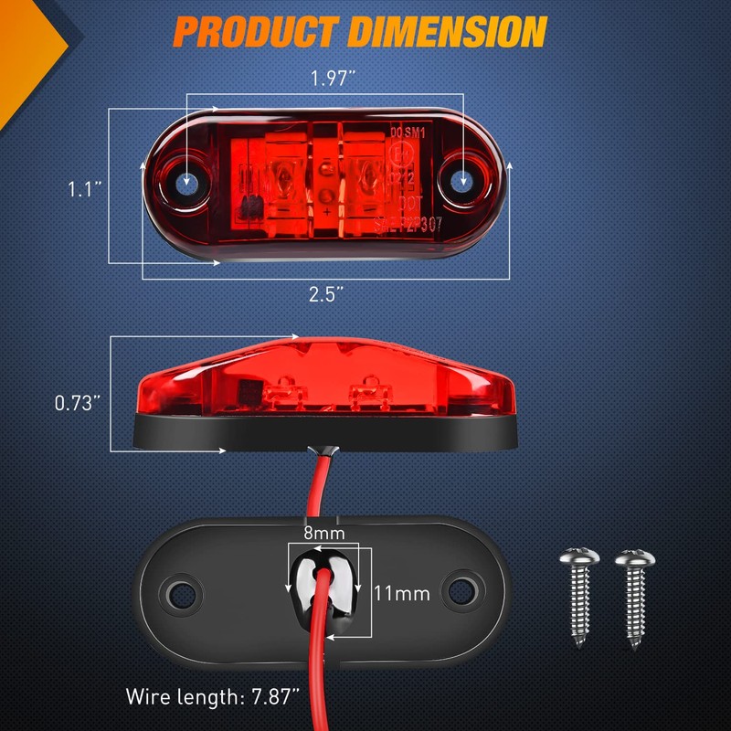 Nilight 2.5Inch Oval Side Marker Light 10PCS Red 2 Diode
